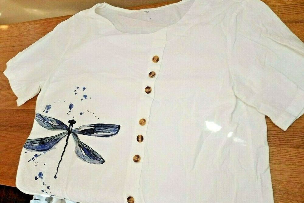 Dragon Fly Pollen White Large CROP TOP T-SHIRT printed Unbranded L